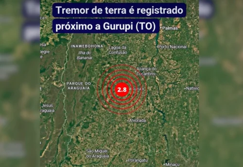 Tremor de magnitude 2,8 é registrado em Gurupi, no sul do Tocantins