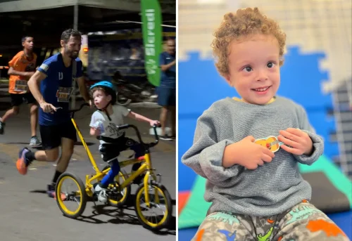 Pai emociona ao correr 5 km com filho com deficiência em Colinas do Tocantins